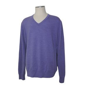 Brooks Brothers Saxxon Wool XXL Men's Sweater V-Neck Purple Knit Pullover Mens